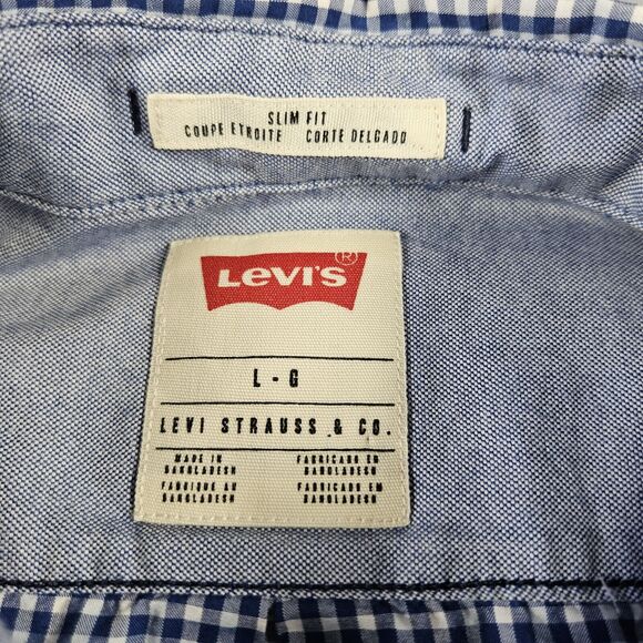 Levis Button Down Shirt Mens Large Slim Fit Blue Check Long Sleeve Pocket Office - Picture 5 of 10